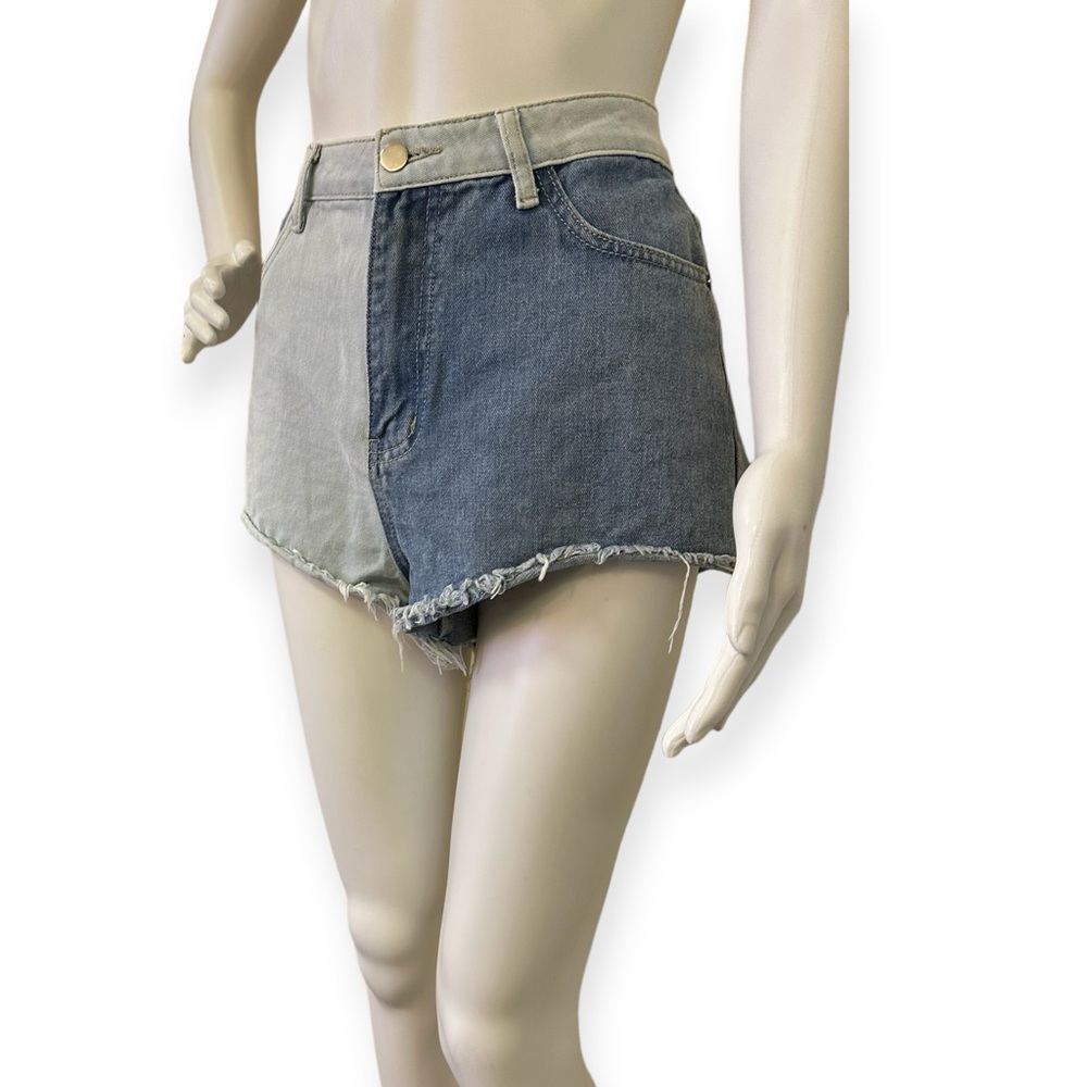 Two Tone Denim Jean Hem Shorts